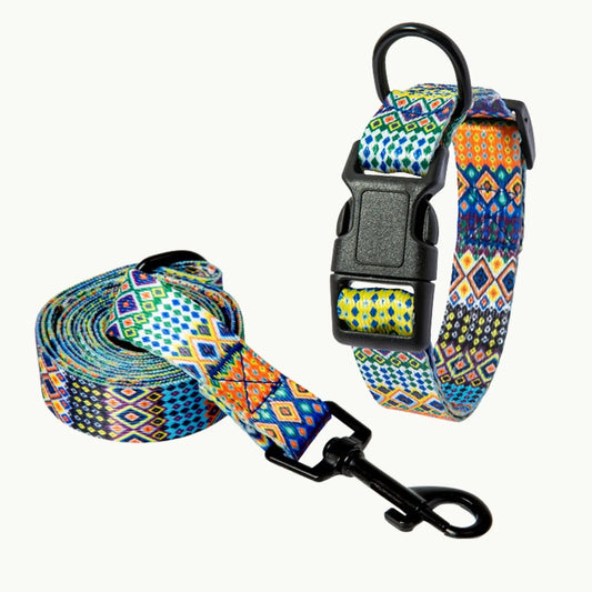 Boho patterned dog collar and leash set
