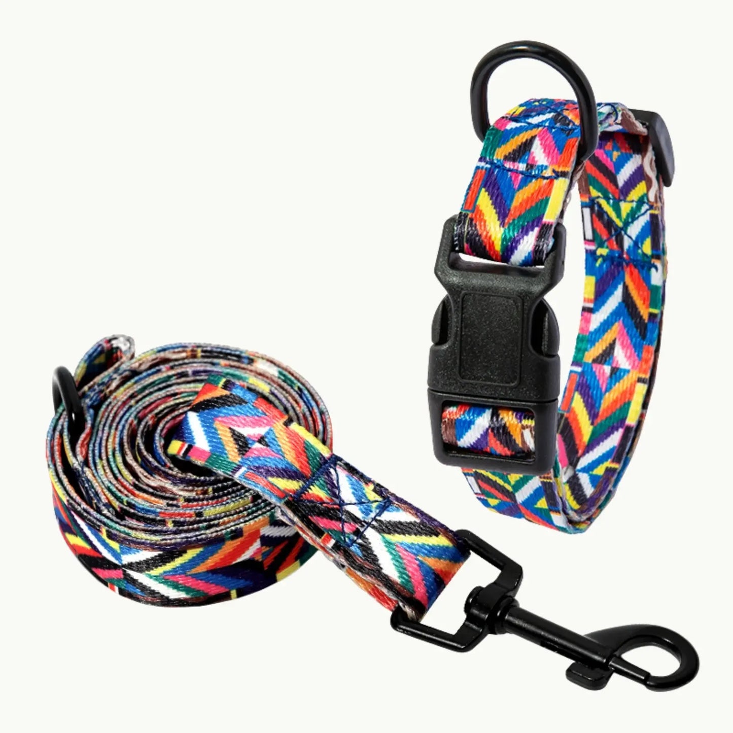 Boho Dog Collar + Leash Set variant name Sunset Orange