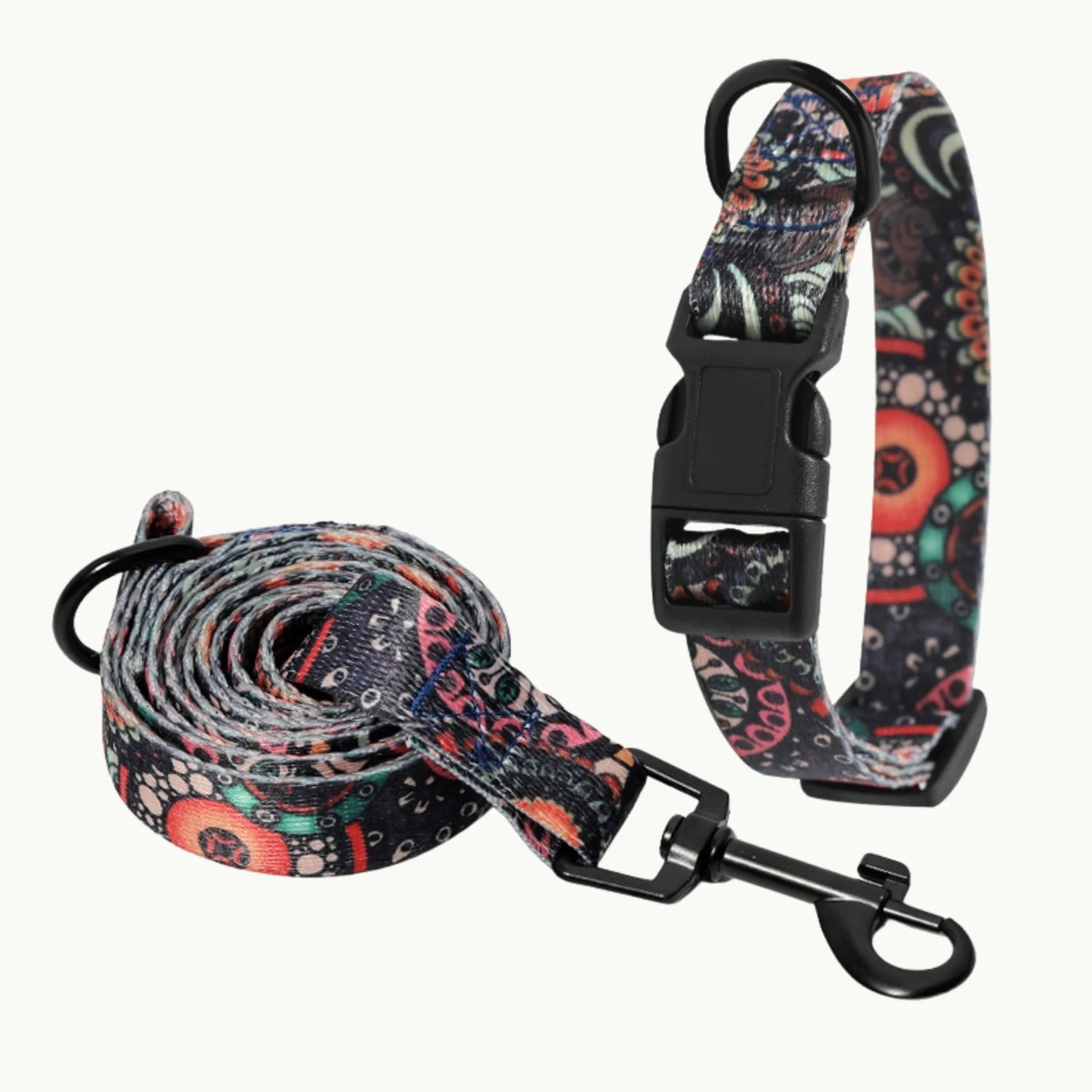 Boho Dog Collar + Leash Set variant name Coral Red