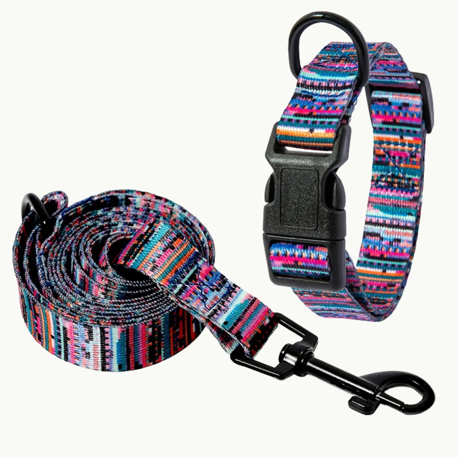 Boho Dog Collar + Leash Set variant name Blush Pink