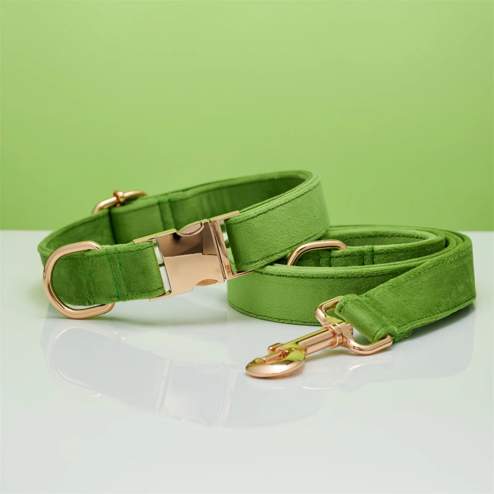 Apple green dog collar with matching leash