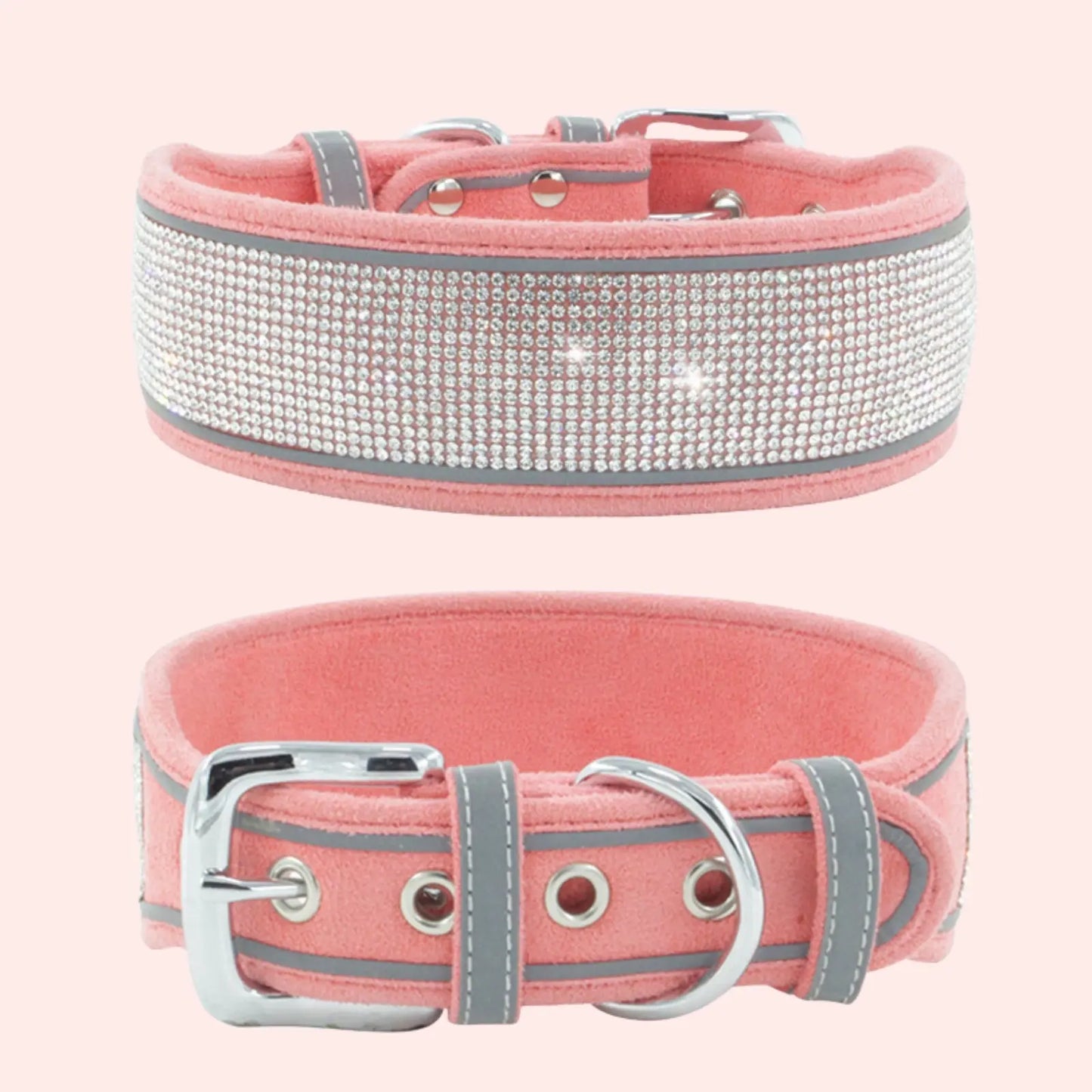 Blush pink suede dog collar with crystal rhinestones