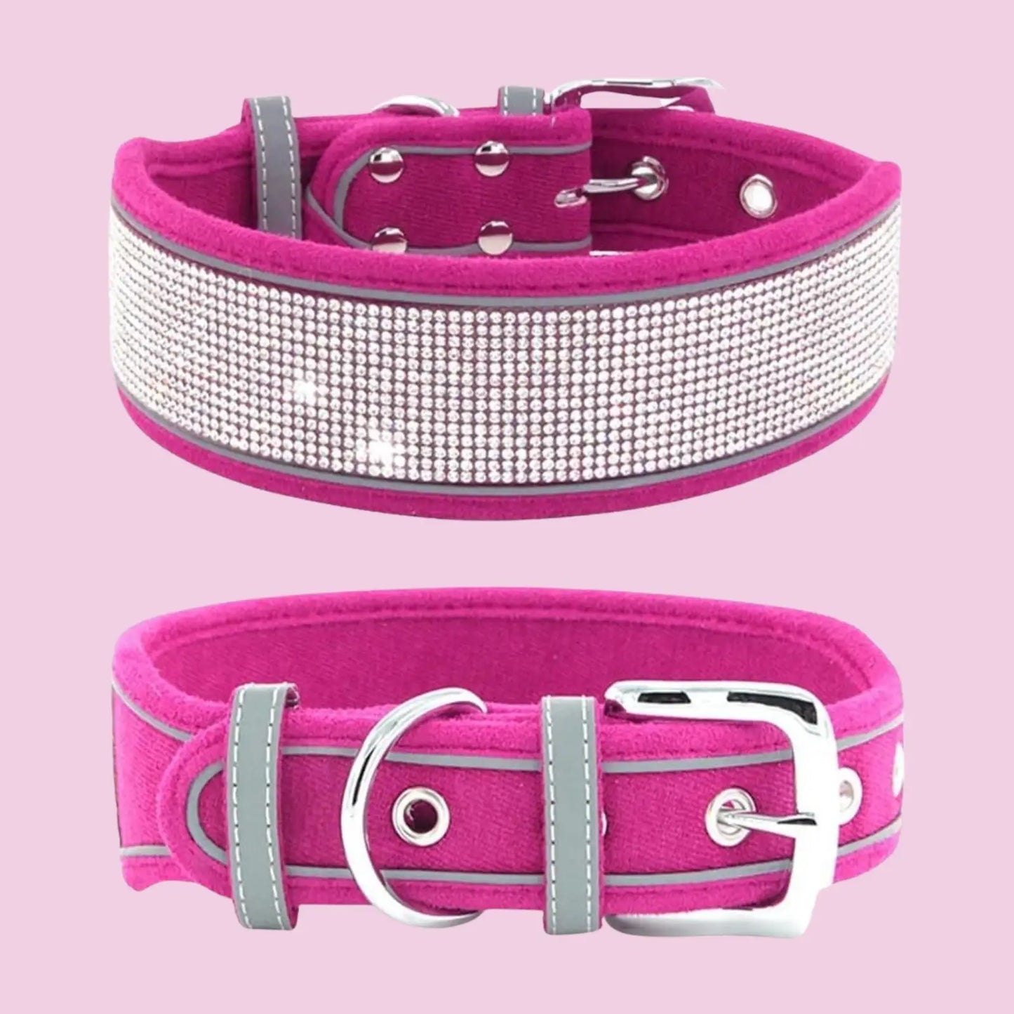 Rose red suede dog collar with crystal rhinestones