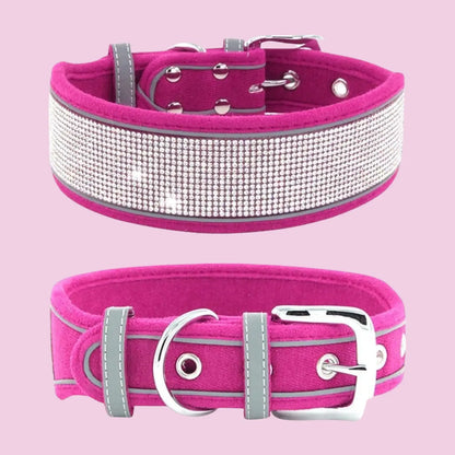 Rose red suede dog collar with crystal rhinestones