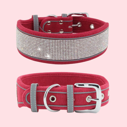 Crimson Red suede dog collar with crystal rhinestones