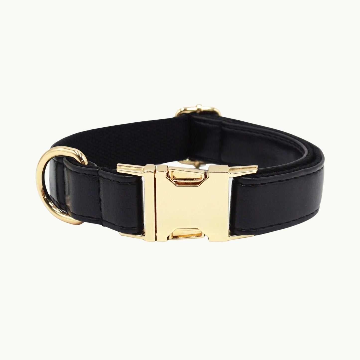 Black vivid leather dog collar with adjustable buckle