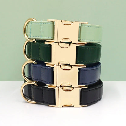 Stack of yellow, blue, and orange vivid leather dog collars