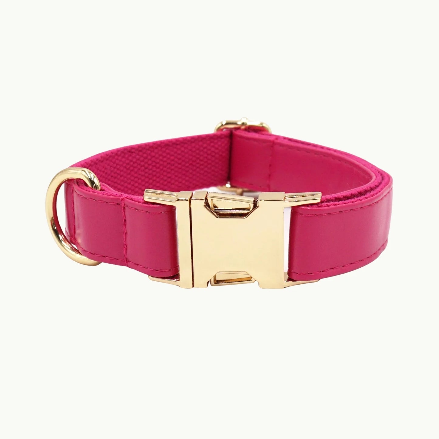 Rose pink vivid leather dog collar with adjustable buckle