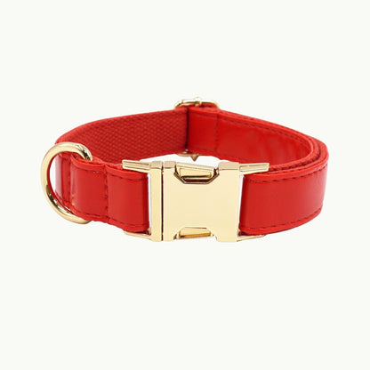 Red vivid leather dog collar with adjustable buckle