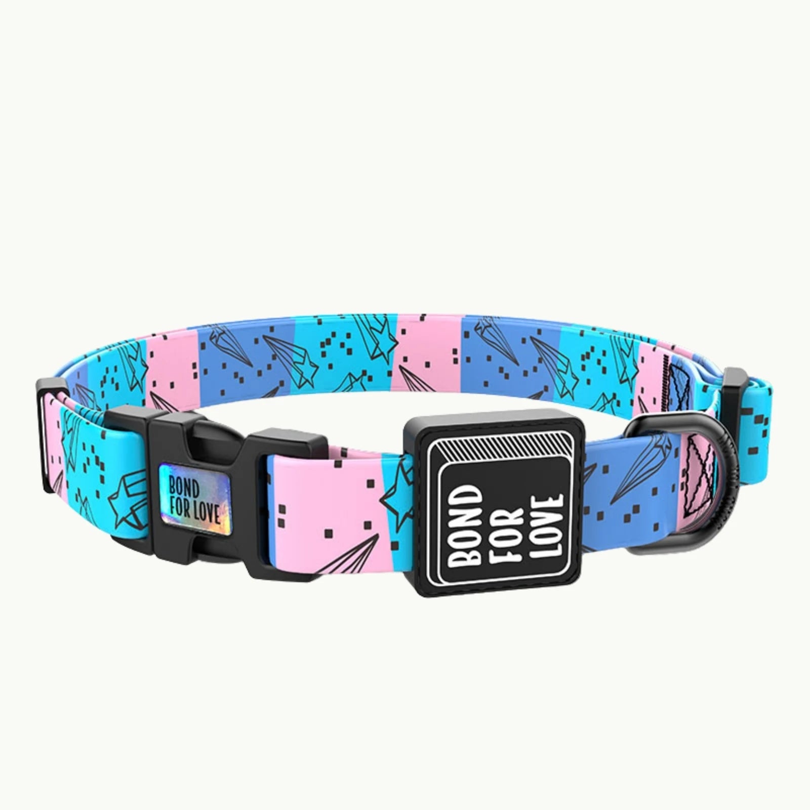 Blue nylon dog collar with abstract paint print design