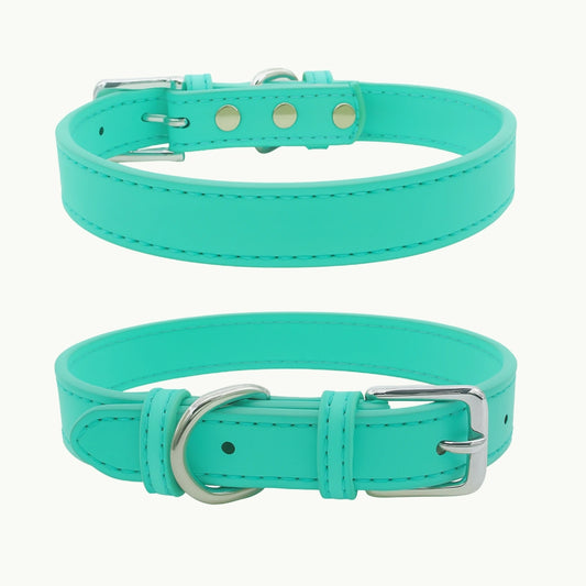 Light Blue PU leather dog collar, classic design with zinc alloy buckle
