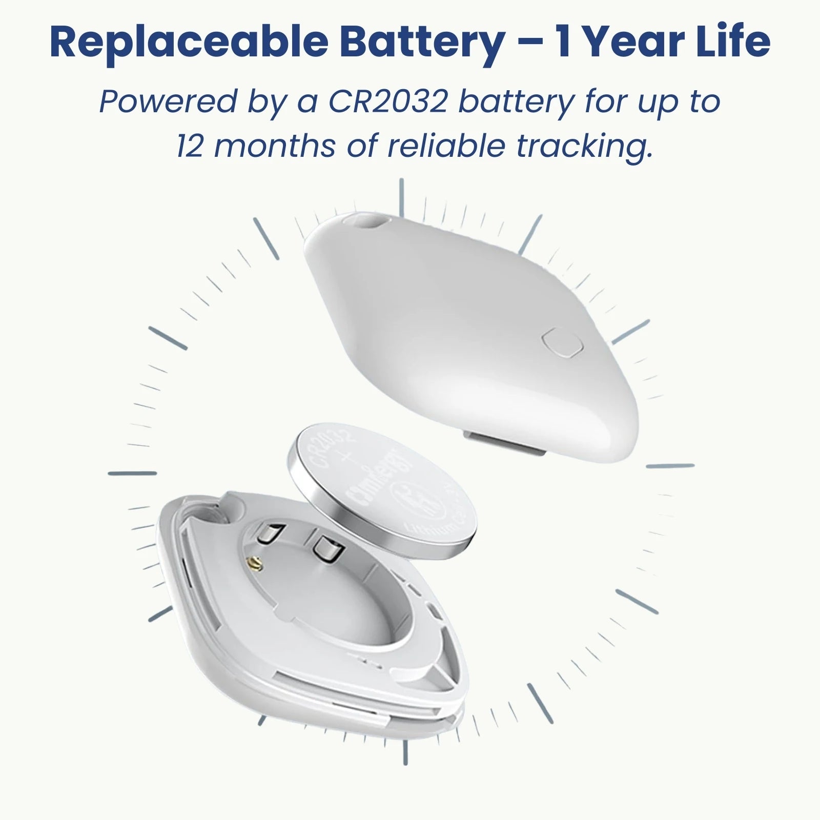 Replaceable battery pet tracker with 1 year of reliable use