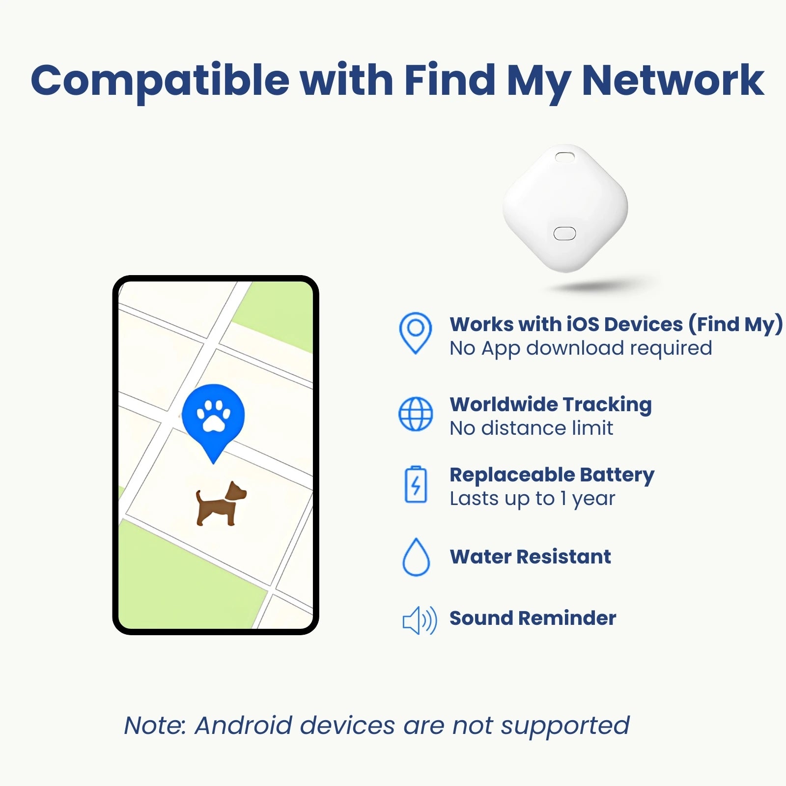 Pet tracker compatible with Find My network for real-time GPS tracking