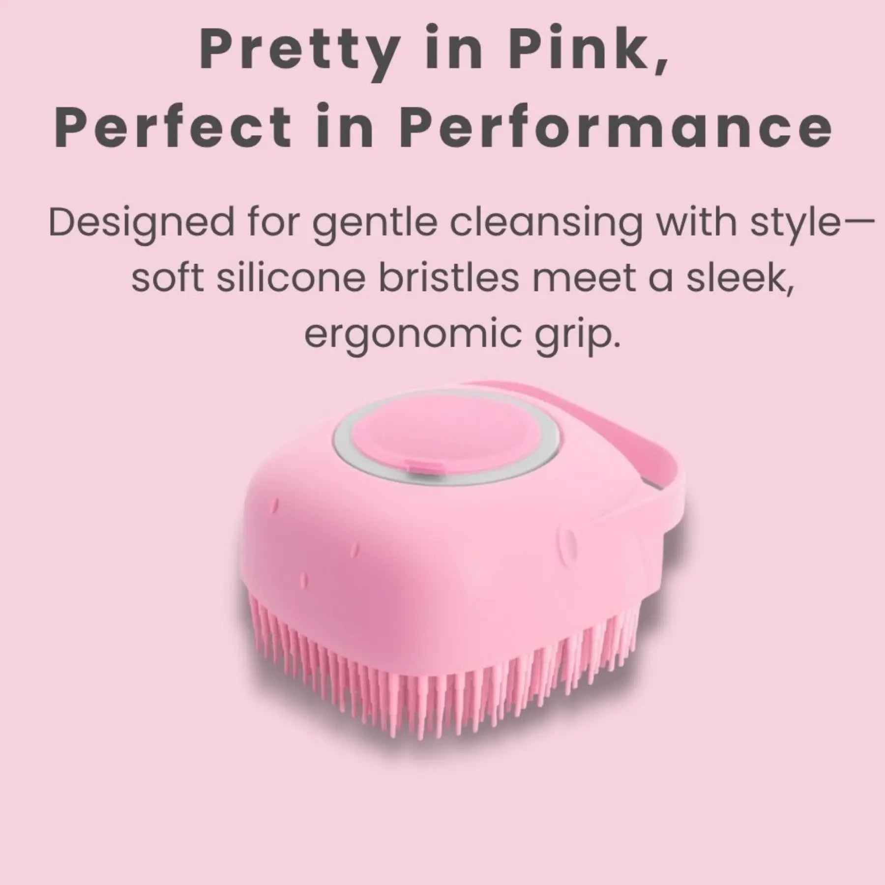 Pink 2-in-1 pet grooming brush with silicone bristles