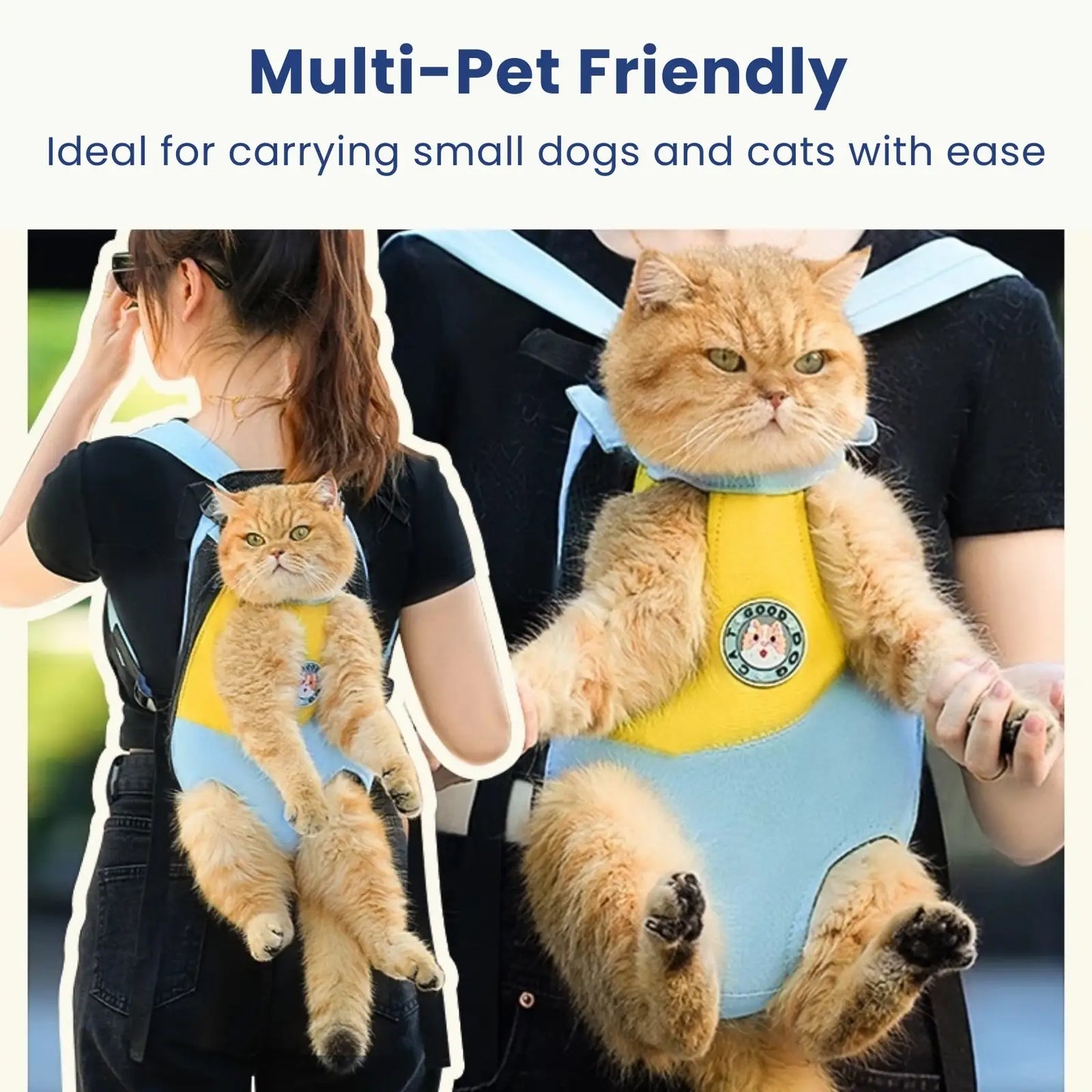 Pet carrier backpack for small dogs and cats with ergonomic straps