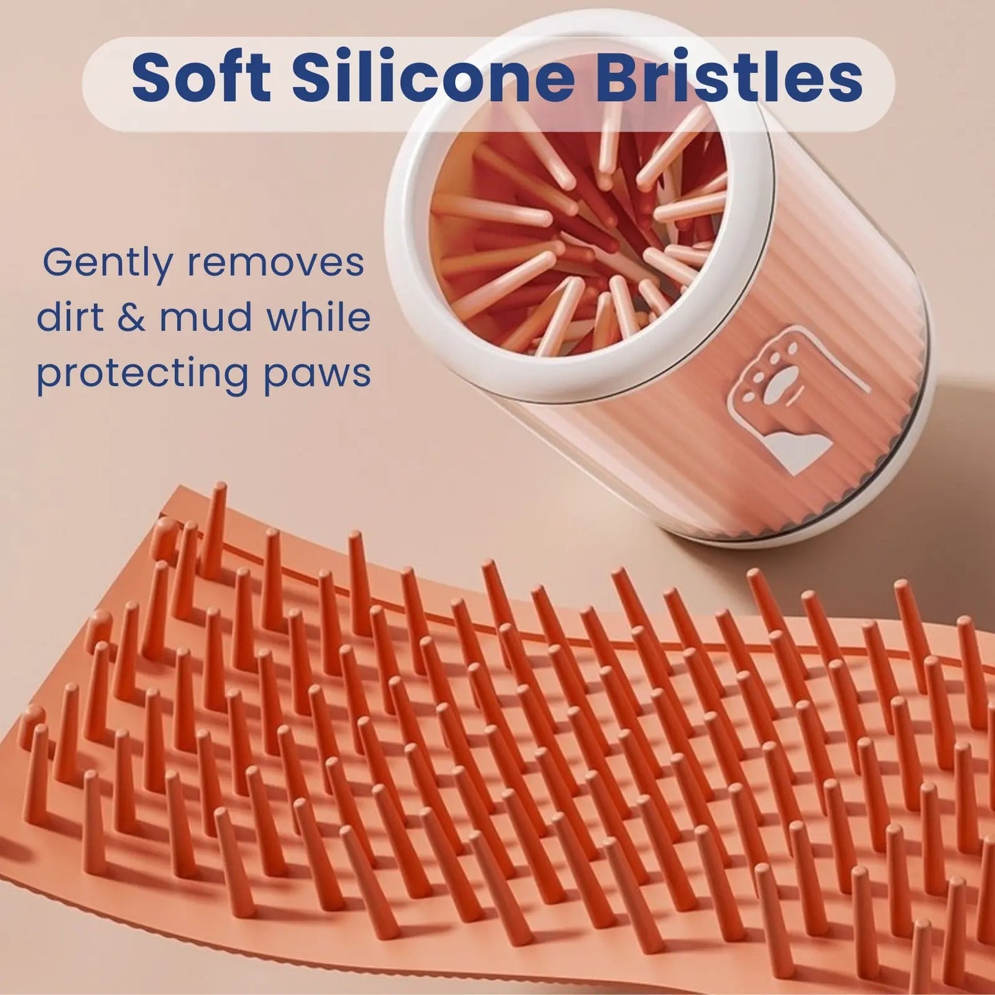 Soft silicone bristles inside PawClean paw washer cup