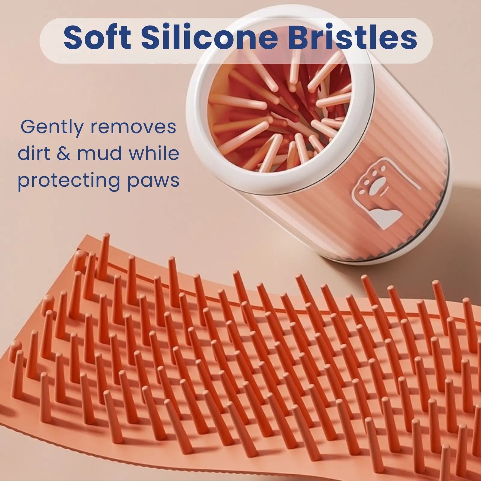 Soft silicone bristles inside PawClean paw washer cup