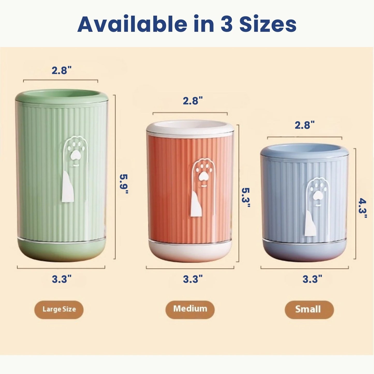 PawClean paw washer cup size guide small medium large