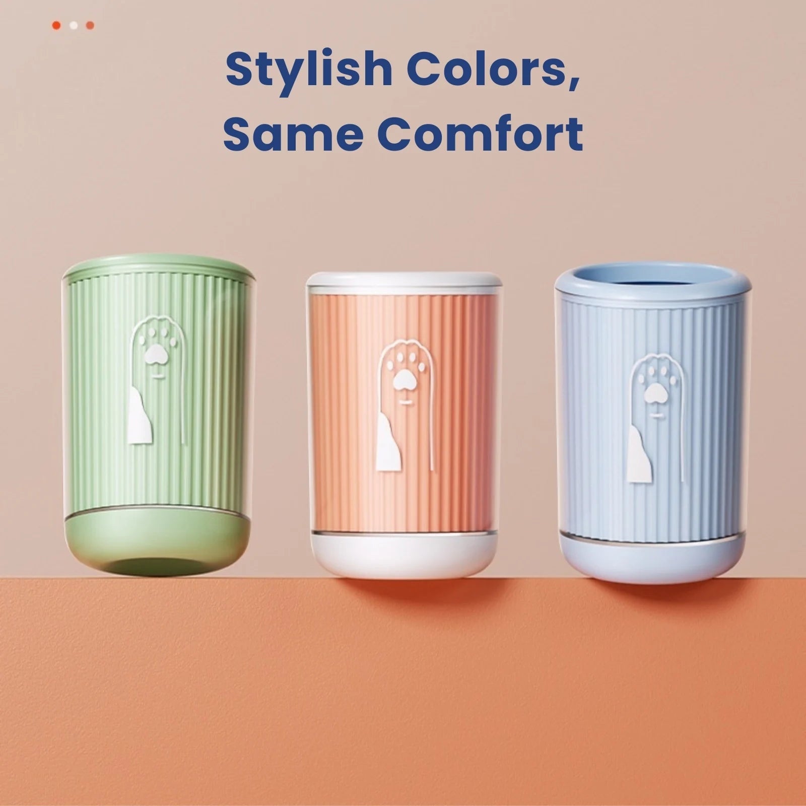 PawClean paw washer cup in blue green and orange
