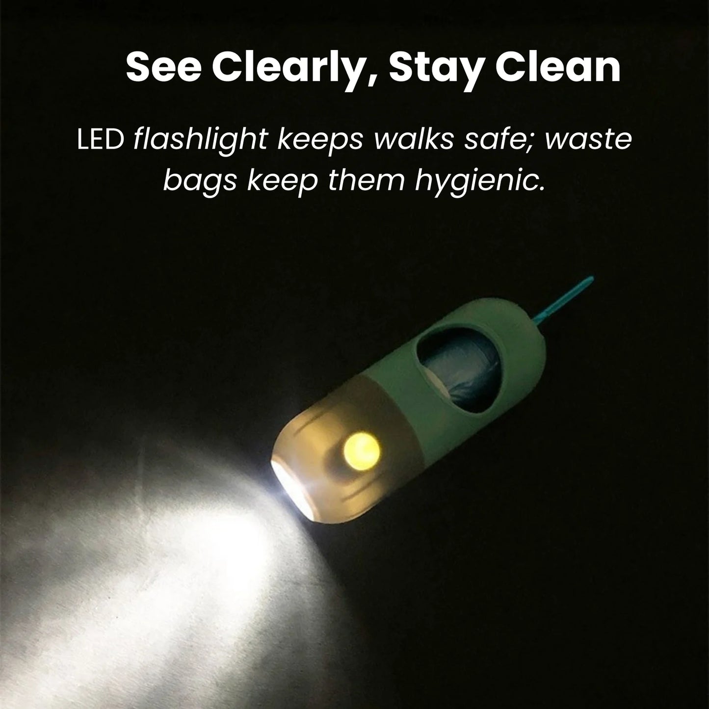LED pet waste bag dispenser lighting path during night walks