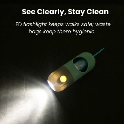 LED pet waste bag dispenser lighting path during night walks