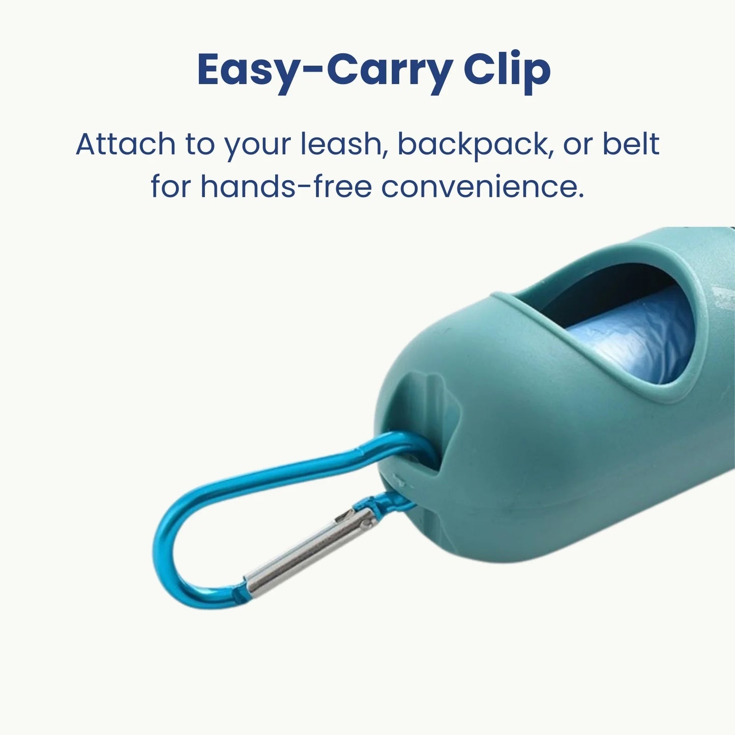 LED pet waste bag dispenser with easy-carry clip for leash or backpack