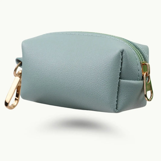 Blue portable poop bag holder with PU leather design 2