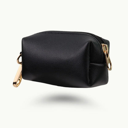 Black portable poop bag holder with PU leather design