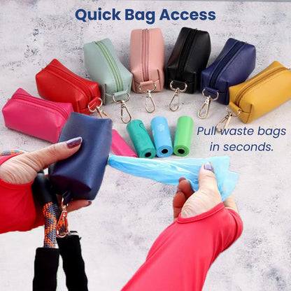 Quick access poop bag holder for easy waste bag use