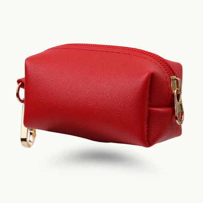 Red PU leather portable poop bag holder with zipper