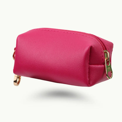Rose red portable dog poop bag holder with gold clip