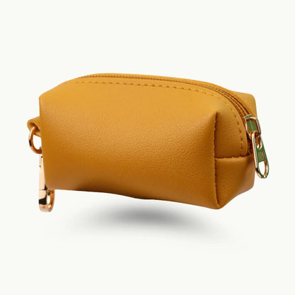 Yellow portable poop bag holder with PU leather design