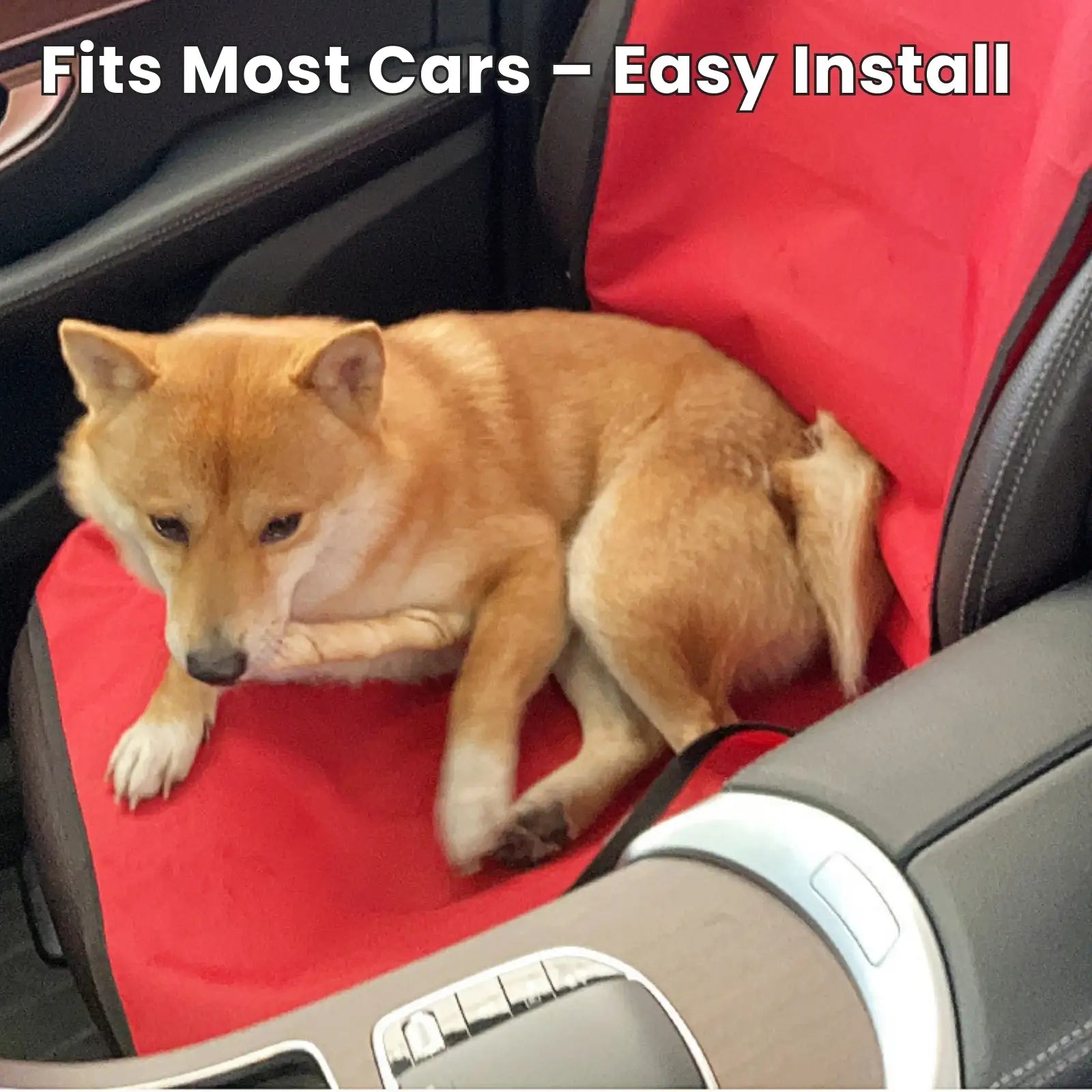 Dog resting on red LookPaw™ waterproof pet car seat cover in car