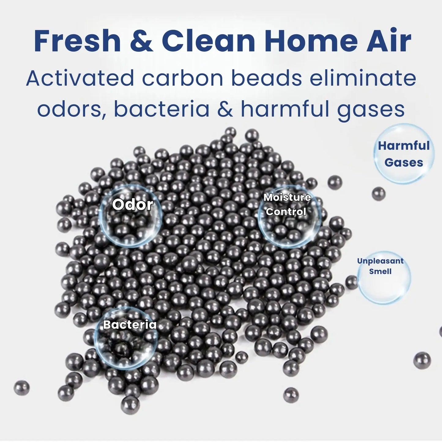 Black activated carbon deodorizer beads eliminate odors and bacteria