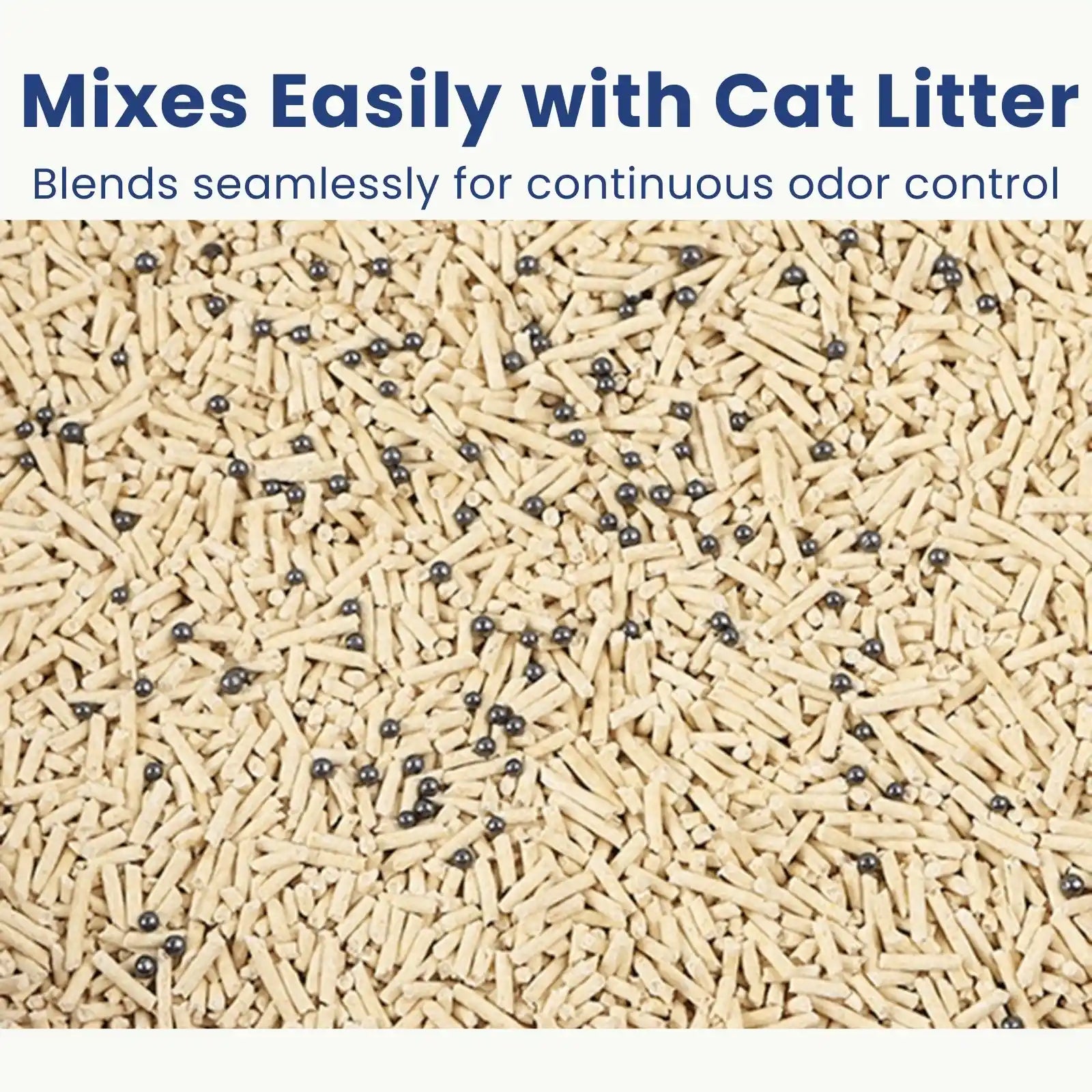 Cat litter deodorizer beads mixed with litter for easy odor removal