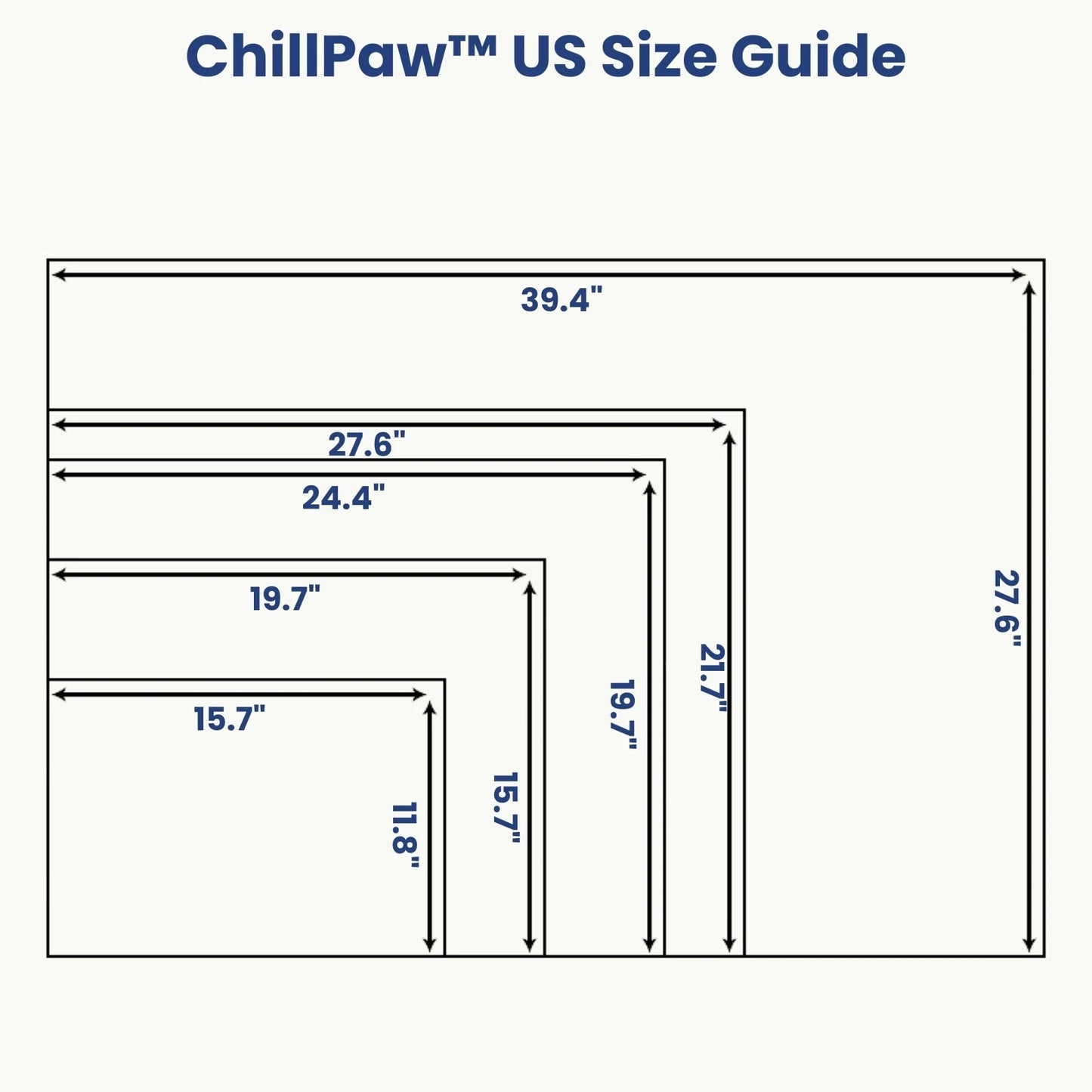 ChillPaw pet cooling mat US size guide chart