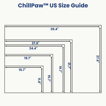 ChillPaw pet cooling mat US size guide chart