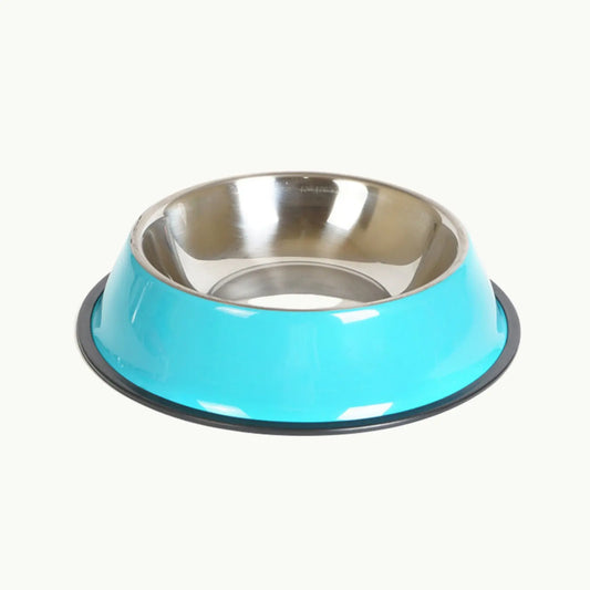 ColorSteel stainless pet bowl in blue with non-slip base