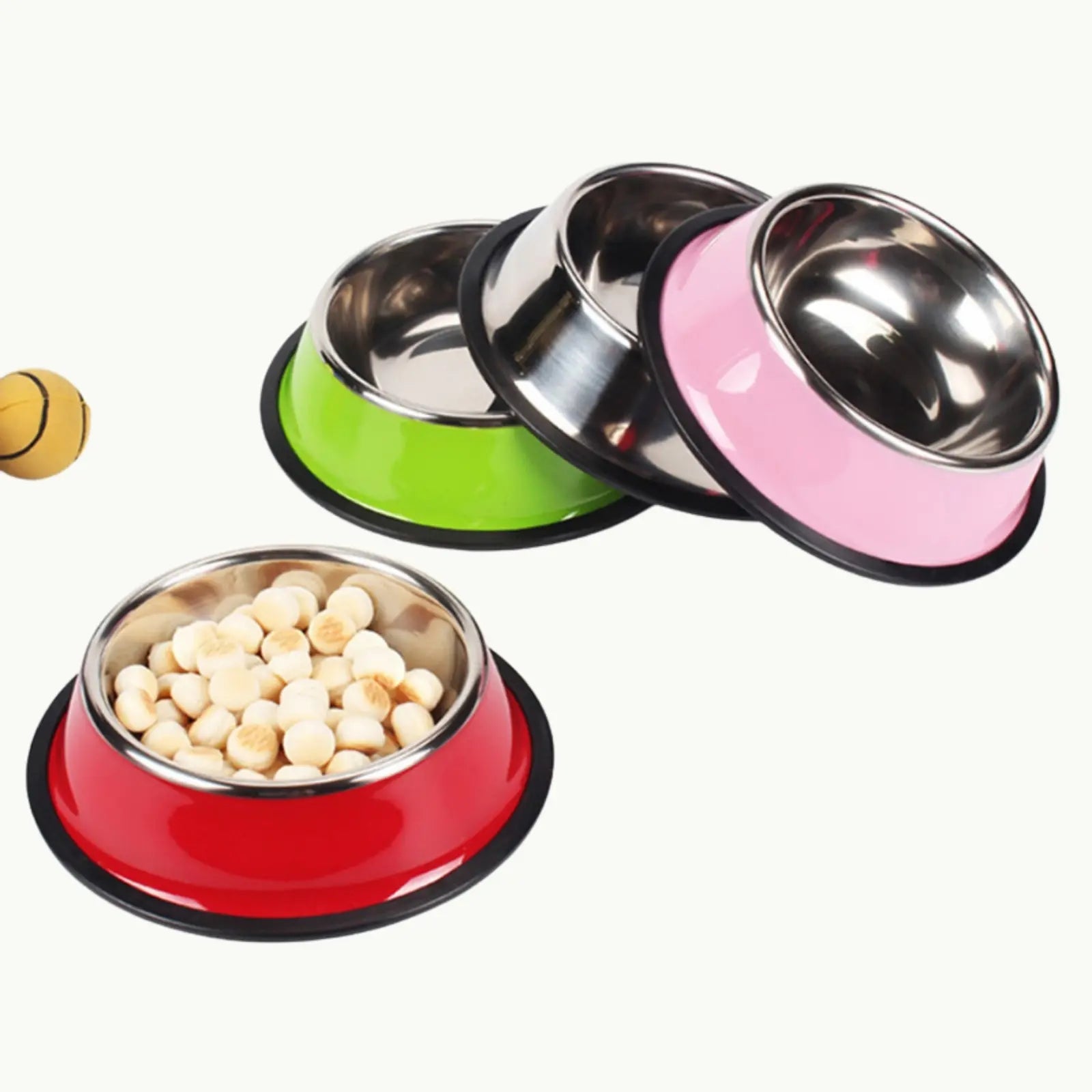 Set of ColorSteel stainless pet bowls in assorted colors