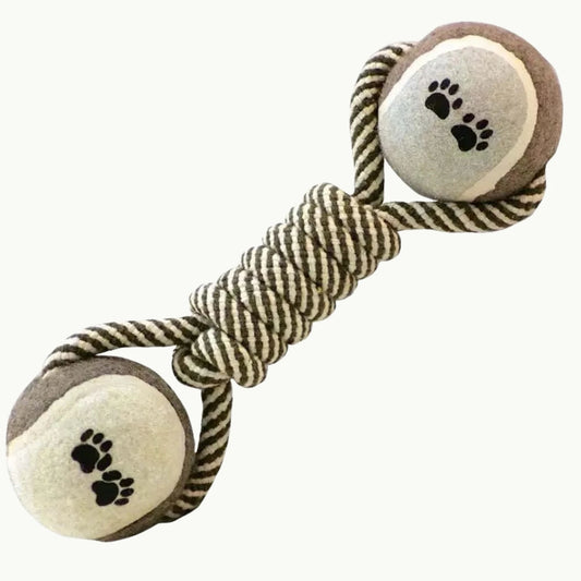 LookPaw™ rope dumbbell dog toy made of durable cotton rope with paw print