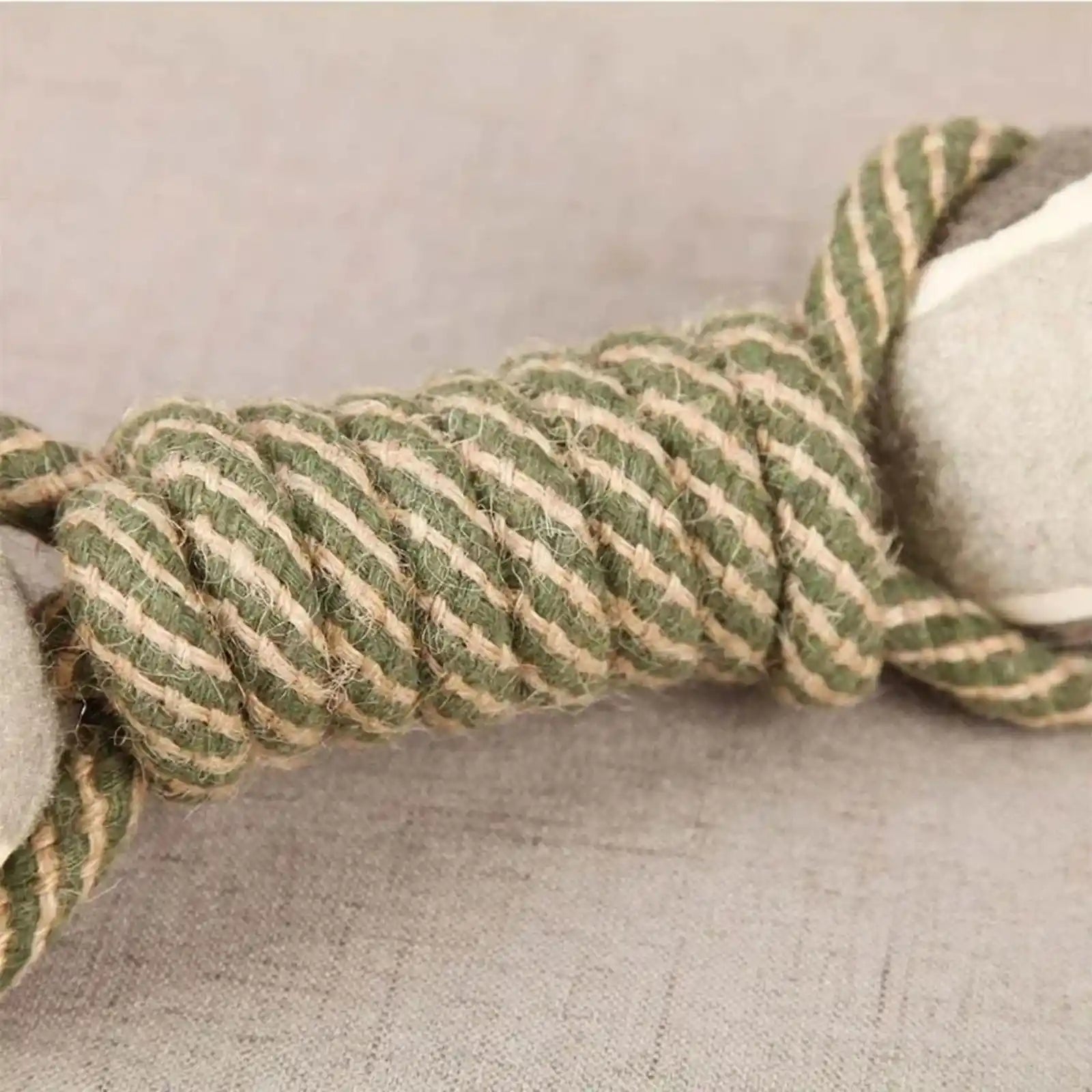 Close-up of LookPaw™ rope dumbbell dog toy showing durable cotton weave