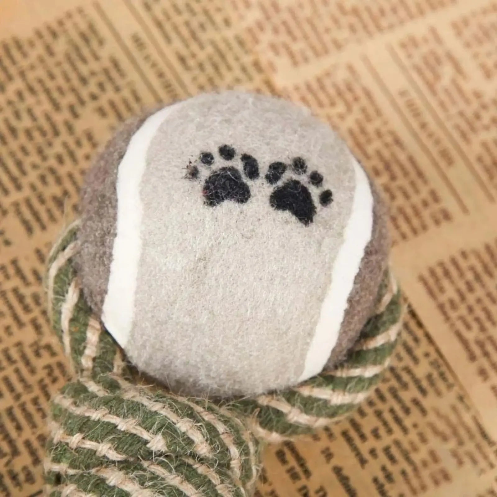 LookPaw™ rope dog toy dumbbell ball with paw print design close up