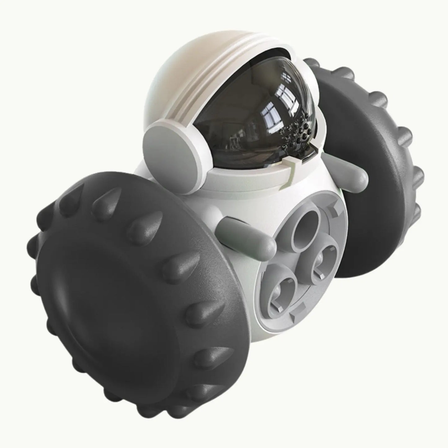 Interactive pet feeder toy with astronaut design and black wheels
