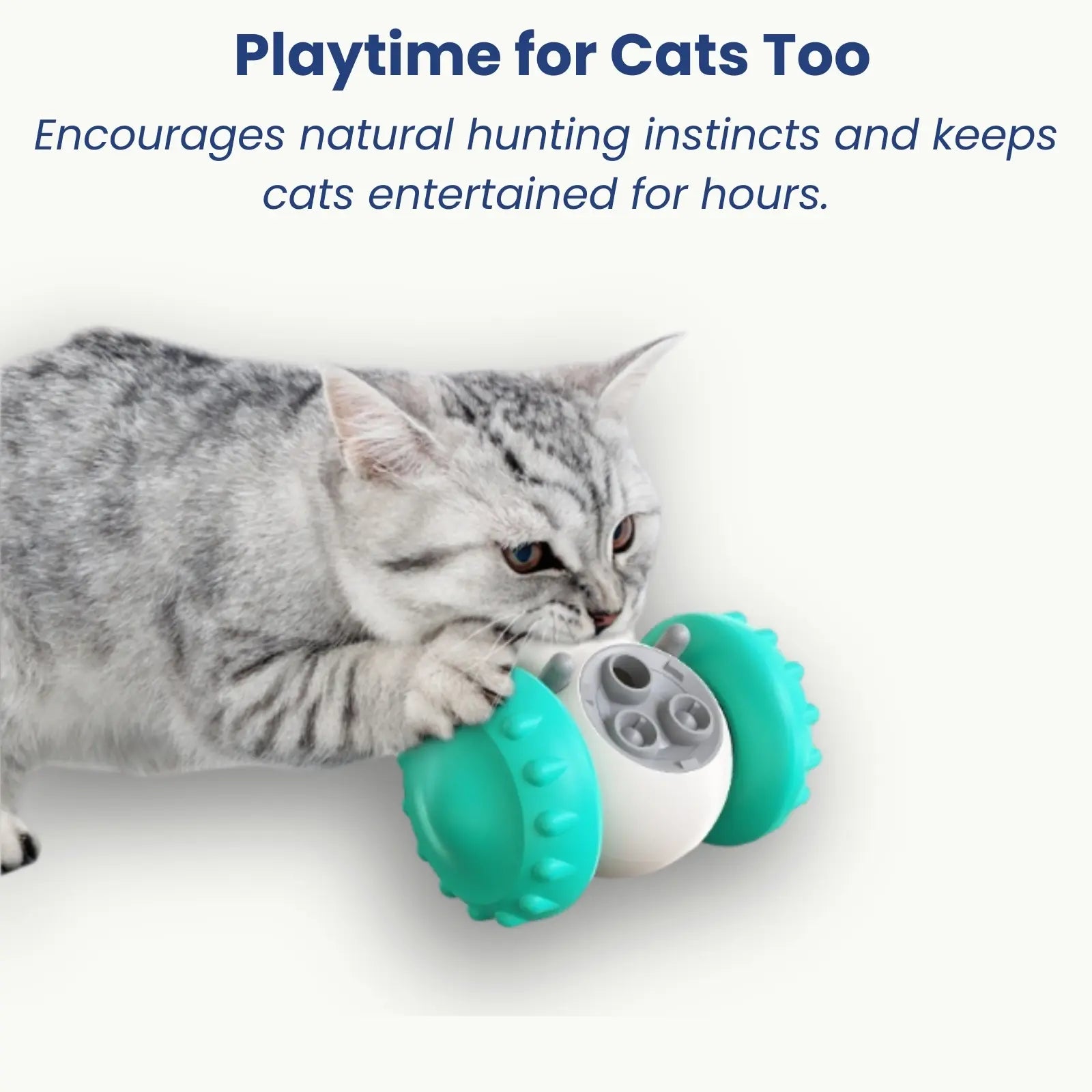 Cat playing with astronaut interactive feeder toy with treats