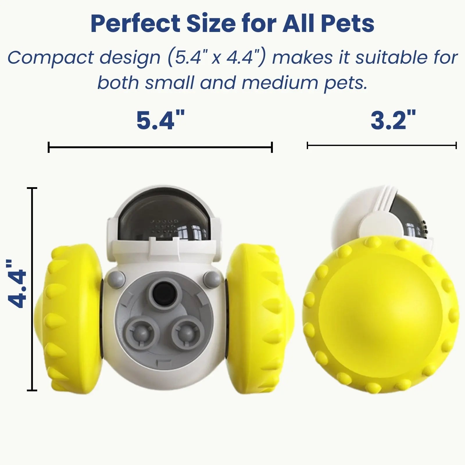 Interactive pet feeder toy size chart 5.4 x 4.4 inches