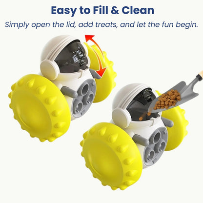 Easy to fill interactive feeder toy with treat dispensing design