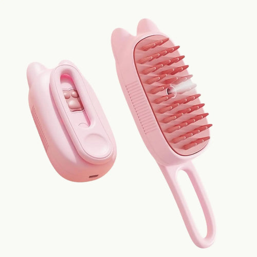 FurMist pink steam pet brush front and side view