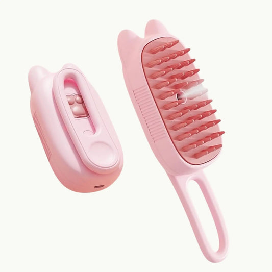 FurMist pink steam pet brush front and side view