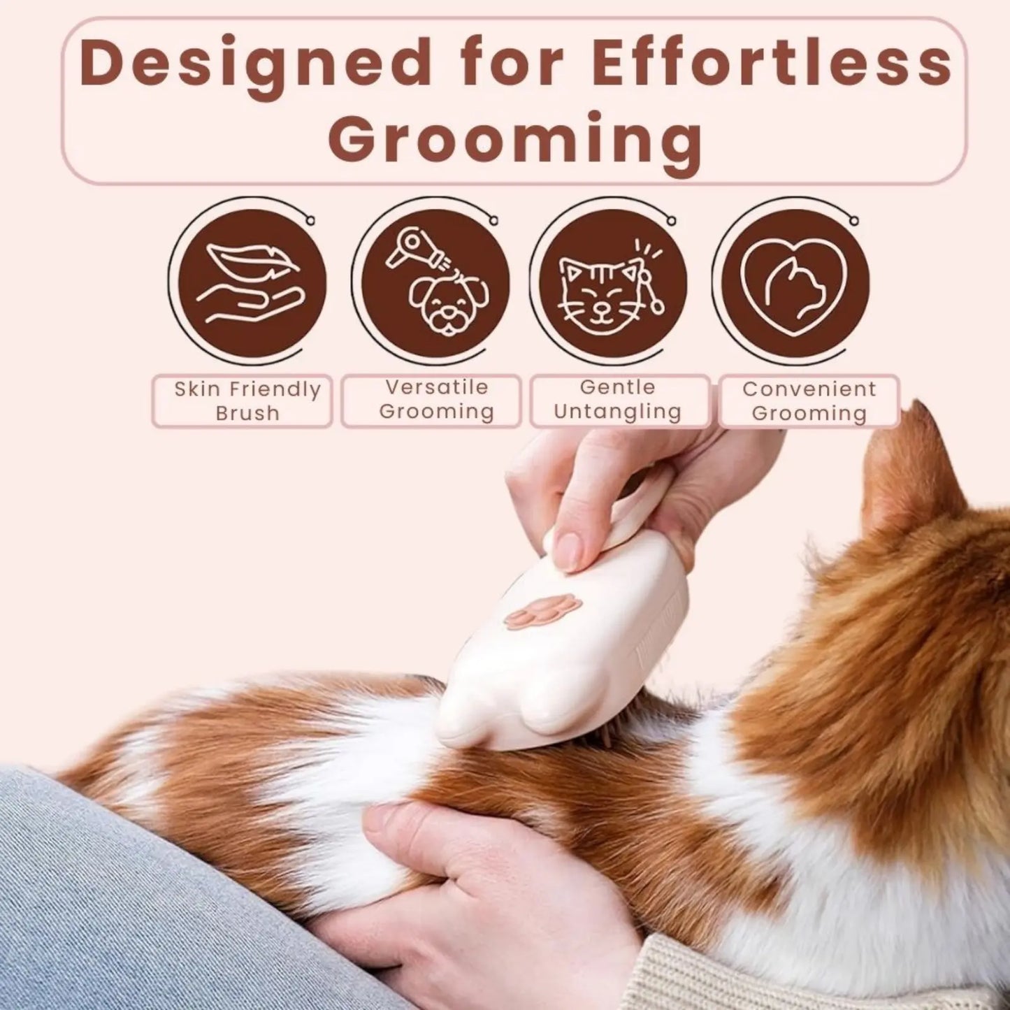 Cat being groomed with FurMist steam cleaning pet brush