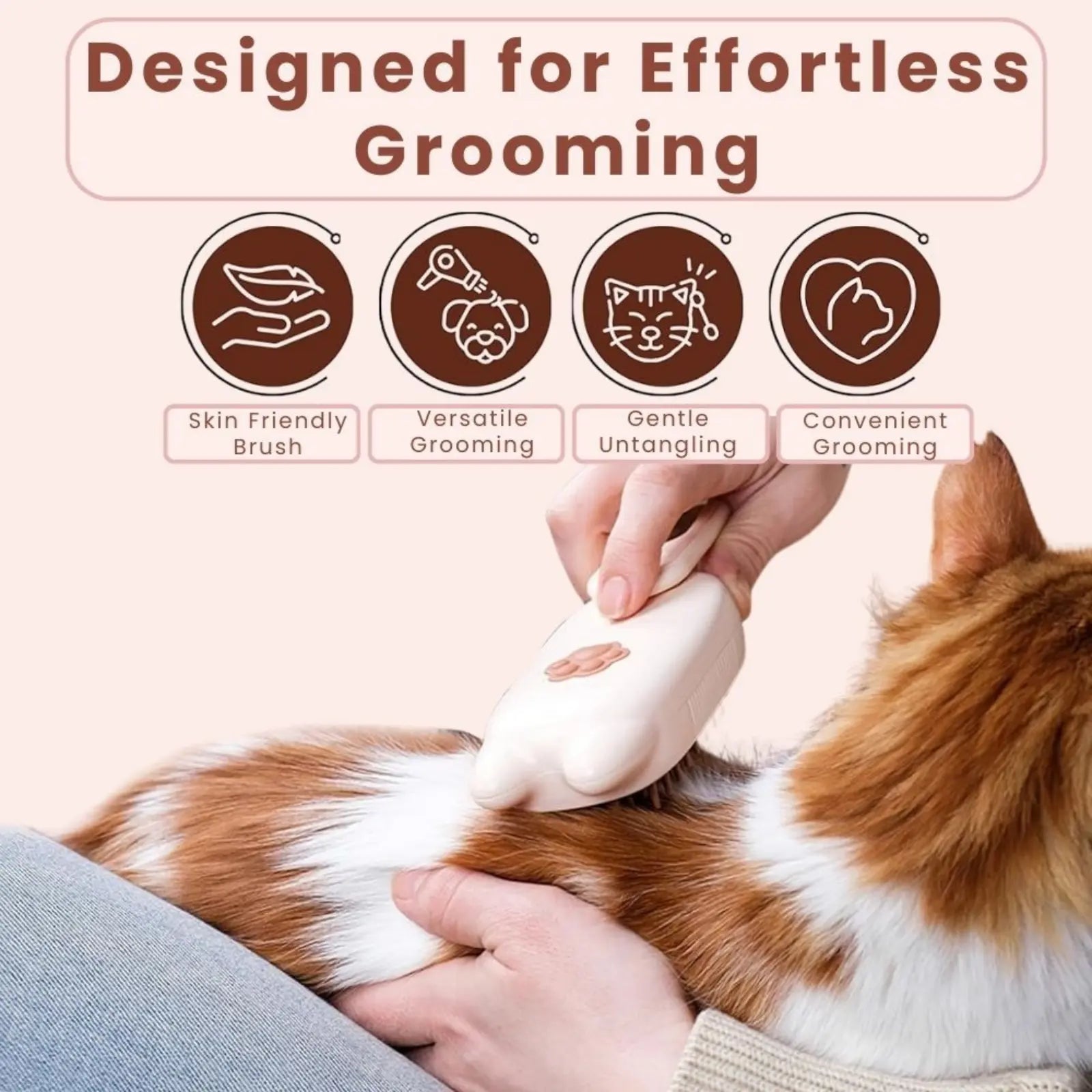 Cat being groomed with FurMist steam cleaning pet brush